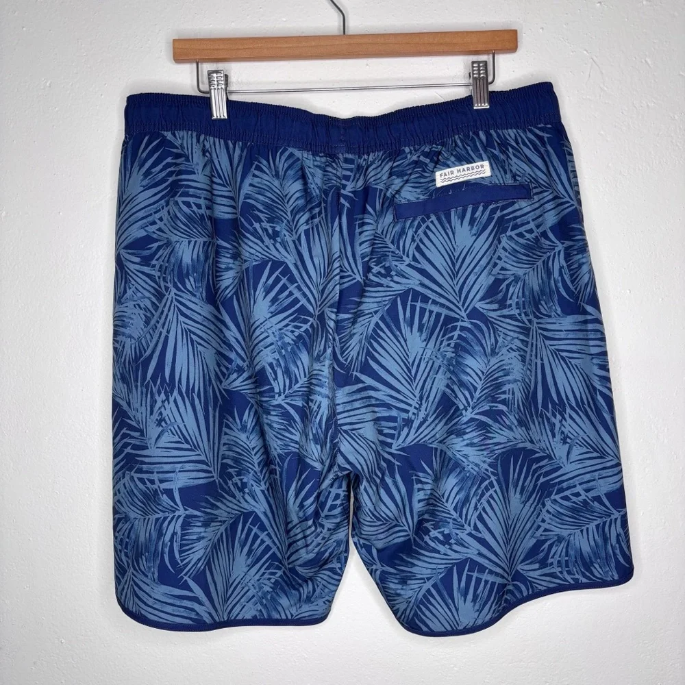 Fair Harbor Blue Palm Print Lined Swim Trunks Size 3X EUC